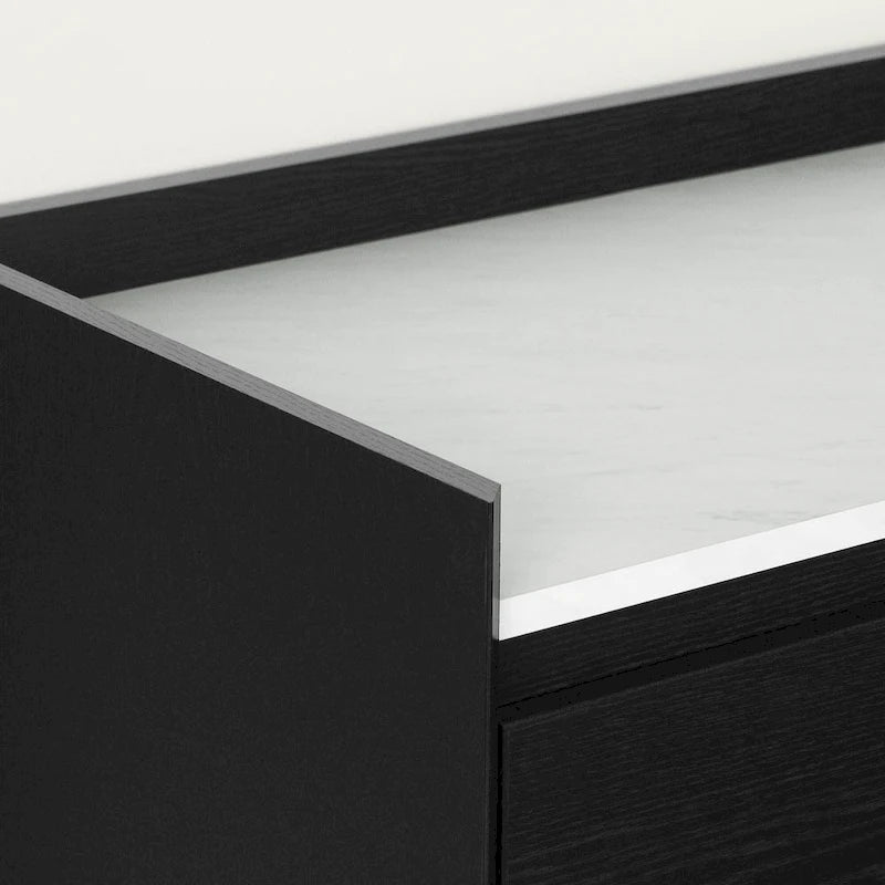 5-Drawer Door Chest Dresser with Clothes Rod, Glam Style with Brass Legs and Faux Marble Top