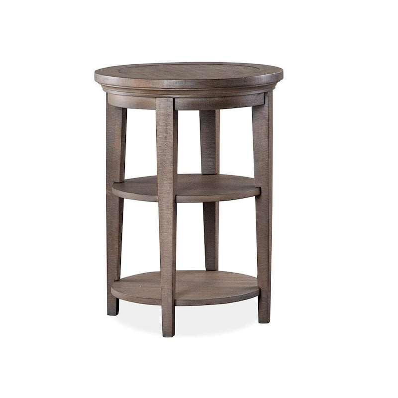 Round Accent End Table 18"x18"x24", Dovetail Grey Finish with 2 Fixed Wood Shelves