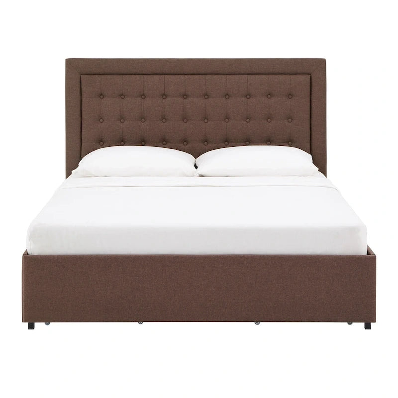 Tufted Linen Headboard Storage Platform Bed with 4 Under-Bed Drawers, Full/Queen/King