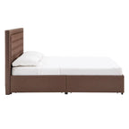 Tufted Linen Headboard Storage Platform Bed with 4 Under-Bed Drawers, Full/Queen/King