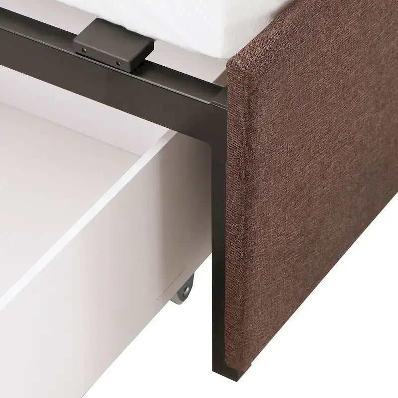 Tufted Linen Headboard Storage Platform Bed with 4 Under-Bed Drawers, Full/Queen/King