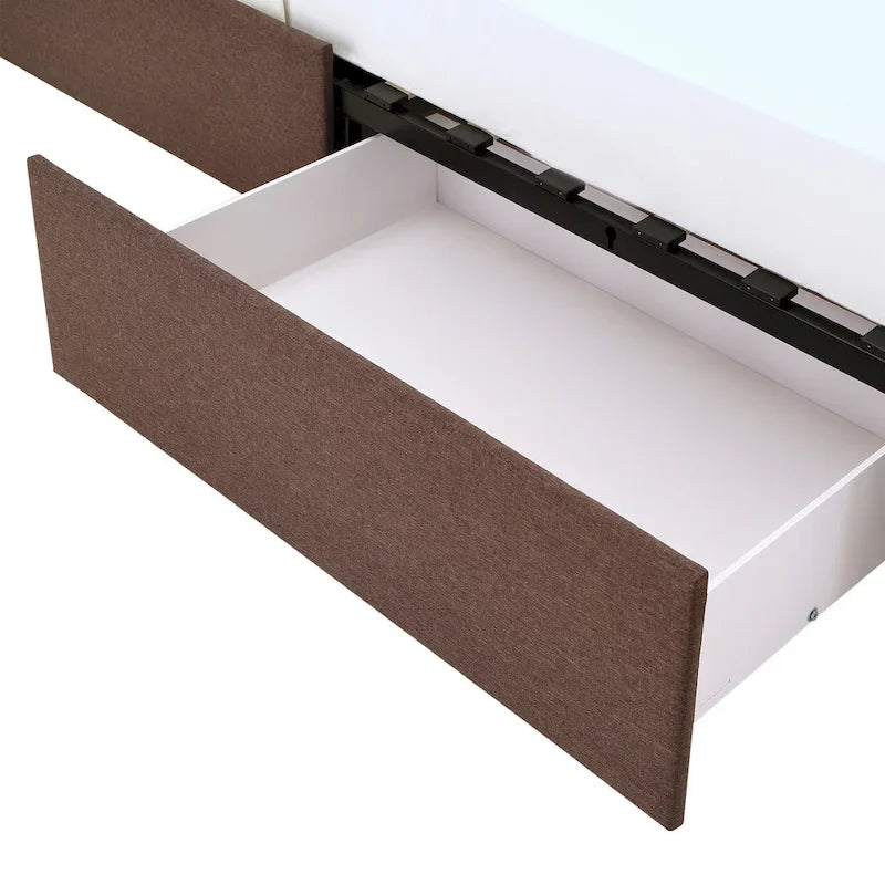 Tufted Linen Headboard Storage Platform Bed with 4 Under-Bed Drawers, Full/Queen/King