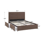 Tufted Linen Headboard Storage Platform Bed with 4 Under-Bed Drawers, Full/Queen/King