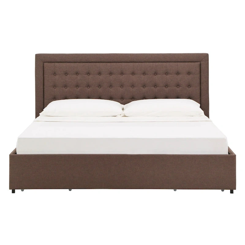 Tufted Linen Headboard Storage Platform Bed with 4 Under-Bed Drawers, Full/Queen/King