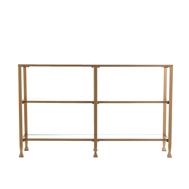 SEI Furniture Jensen Narrow Metal Console Table w/ Glass Shelves - Gold
