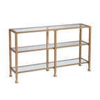 SEI Furniture Jensen Narrow Metal Console Table w/ Glass Shelves - Gold