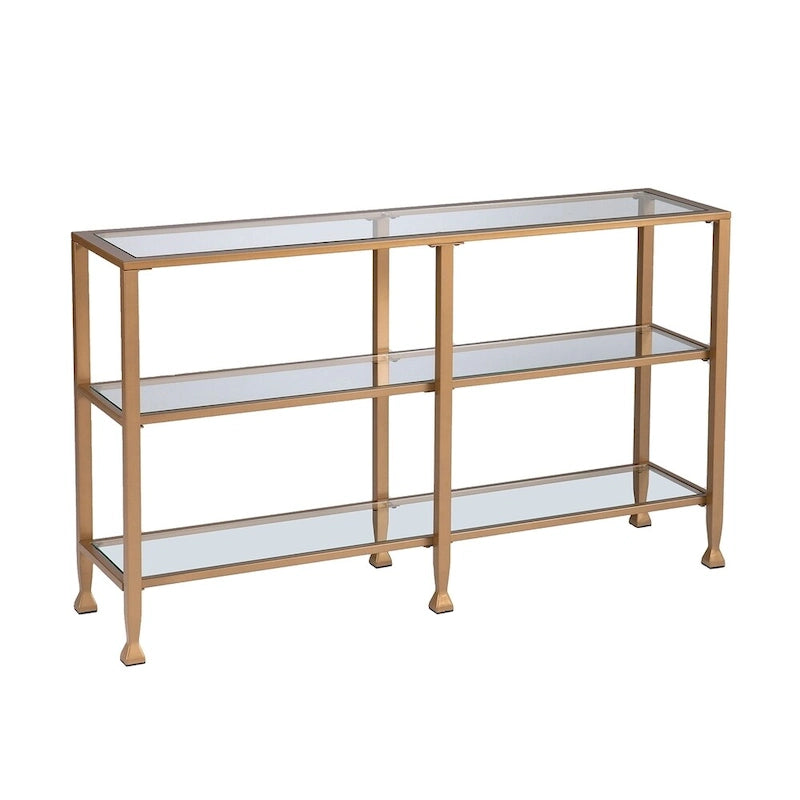 SEI Furniture Jensen Narrow Metal Console Table w/ Glass Shelves - Gold