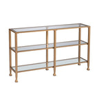 SEI Furniture Jensen Narrow Metal Console Table w/ Glass Shelves - Gold