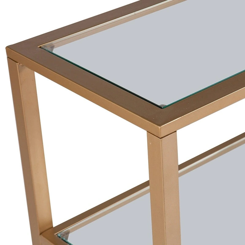 SEI Furniture Jensen Narrow Metal Console Table w/ Glass Shelves - Gold