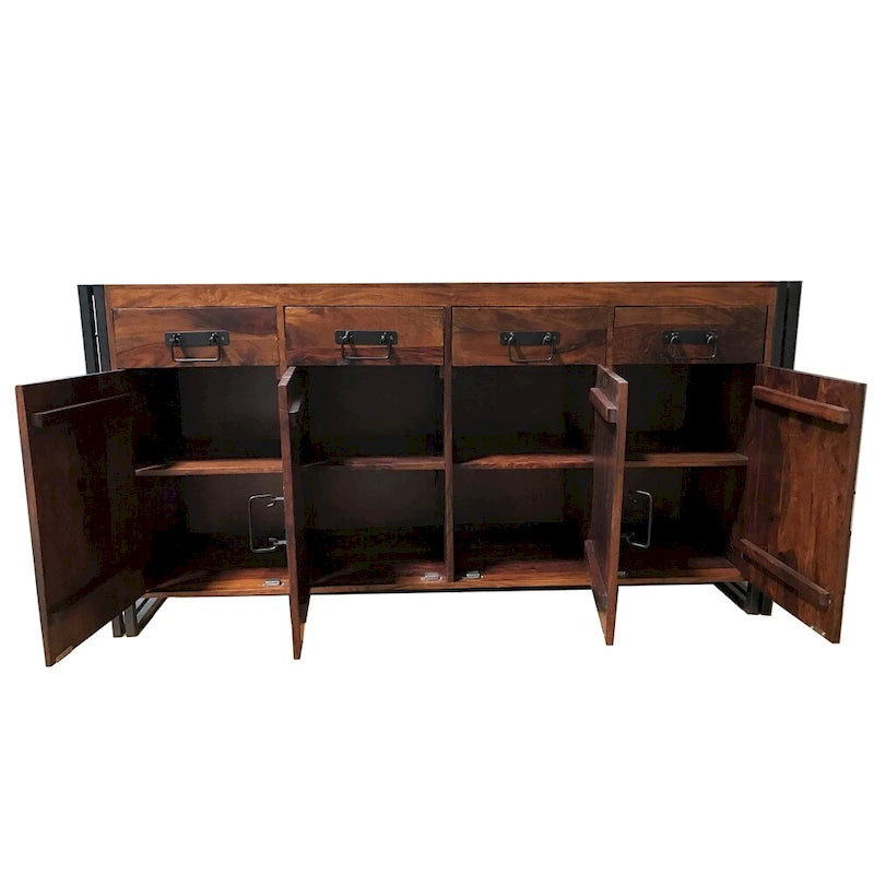 Handmade Sheesham Wood and Iron 4-door 4-drawer Sideboard (India) - 71 x 18 x 35