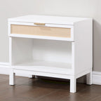 Cane 1-Drawer Nightstand, Boho Rattan Bedside Table with Storage, Natural Wood Finish