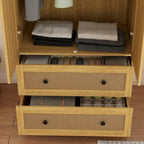 Wood Wardrobe Closet with Hanging Rod and Drawers - Storage Organizer