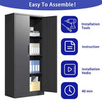 Metal Garage Storage Cabinet Tool Steel with Doors and 3 Shelves