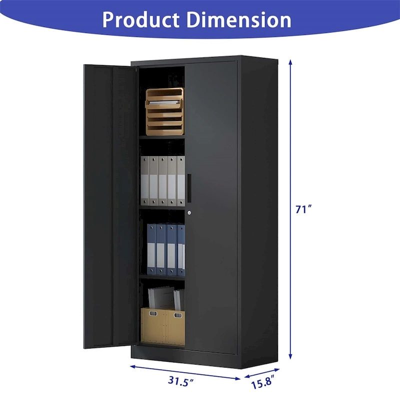 Metal Garage Storage Cabinet Tool Steel with Doors and 3 Shelves