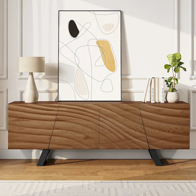 Moasis 63-inch Water Ripple Relief 4-Door Storage TV Stand - 63