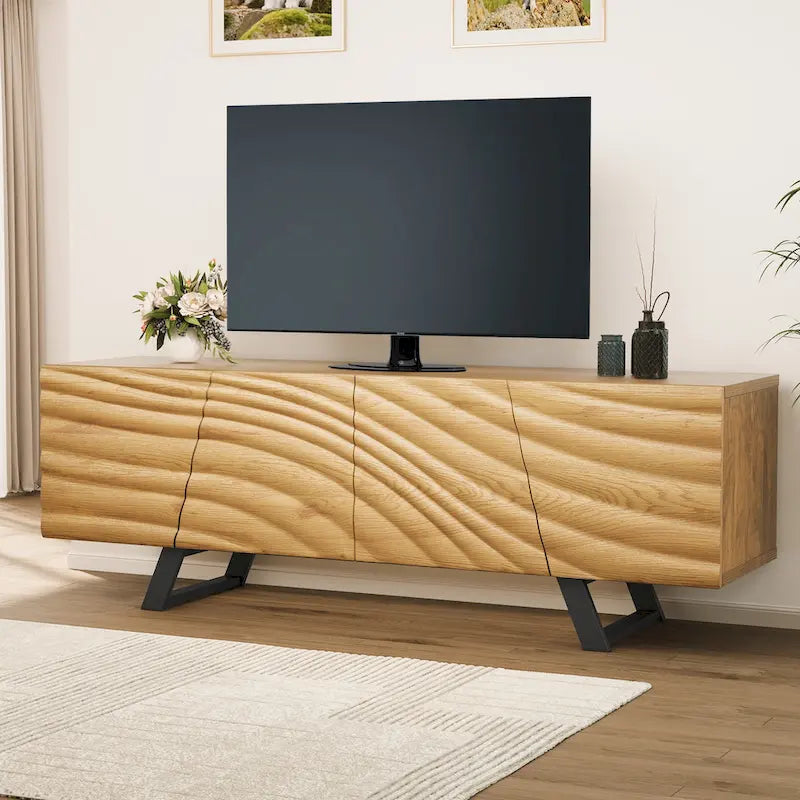 Moasis 63-inch Water Ripple Relief 4-Door Storage TV Stand - 63