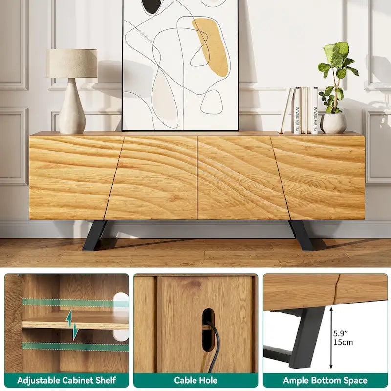 Moasis 63-inch Water Ripple Relief 4-Door Storage TV Stand - 63