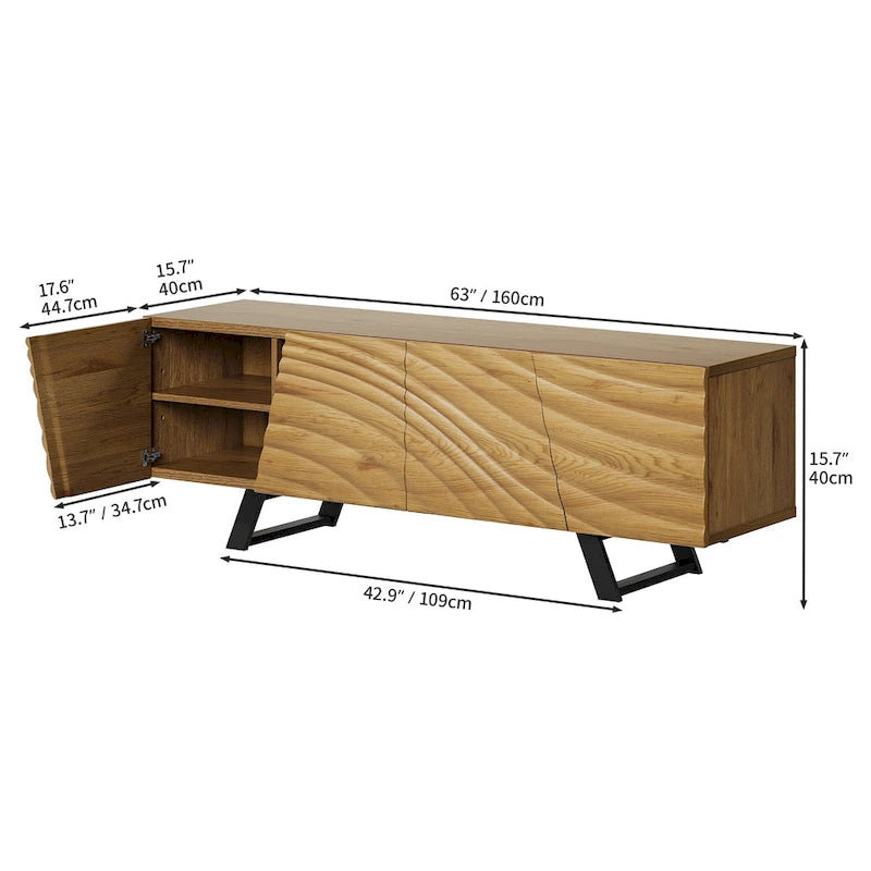 Moasis 63-inch Water Ripple Relief 4-Door Storage TV Stand - 63