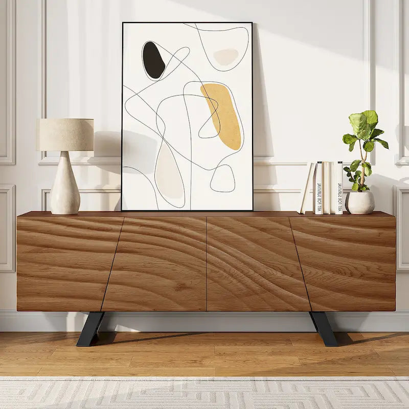 Moasis 63-inch Water Ripple Relief 4-Door Storage TV Stand - 63