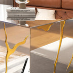 Rectangle Coffee Table Mirrored Golden Crackle Design
