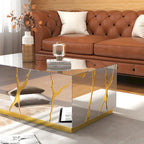 Rectangle Coffee Table Mirrored Golden Crackle Design