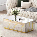 Rectangle Coffee Table Mirrored Golden Crackle Design