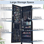 Mirrored Jewelry Storage Cabinet with Drawers and Hooks - 18 x 14.5 x 61.5