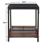 Wicker Accent End Table with Wood Top, 22"x22"x25.2", Dark Walnut Metal Legs
