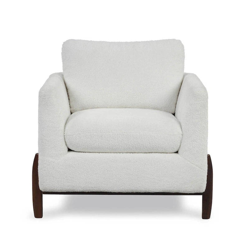 Boho Accent Arm Chair, Off-White Cream Fabric with High-Density Foam and Black Wood Legs