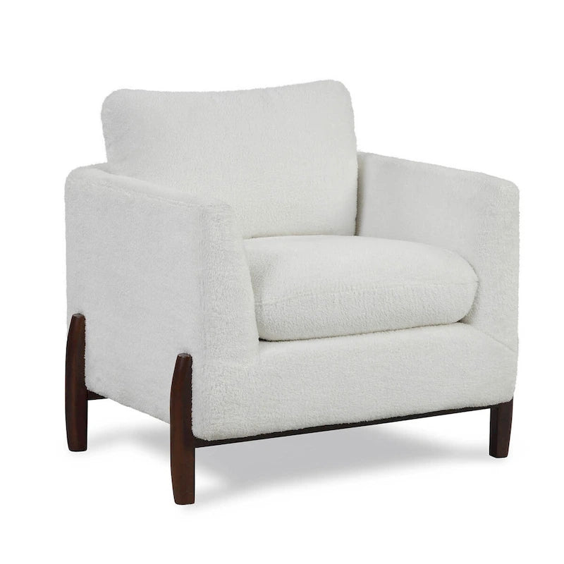 Boho Accent Arm Chair, Off-White Cream Fabric with High-Density Foam and Black Wood Legs