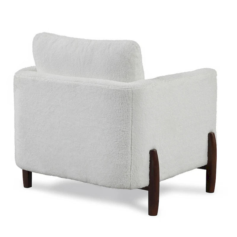 Boho Accent Arm Chair, Off-White Cream Fabric with High-Density Foam and Black Wood Legs