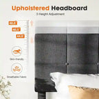 Twin Bed Frame, Upholstered Tufted Linen Platform Bed with Adjustable Height Headboard