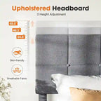 Twin Bed Frame, Upholstered Tufted Linen Platform Bed with Adjustable Height Headboard