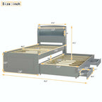 Twin XL Size Platform Bed with LED Headboard and Twin Trundle