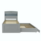 Twin XL Size Platform Bed with LED Headboard and Twin Trundle