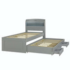 Twin XL Size Platform Bed with LED Headboard and Twin Trundle