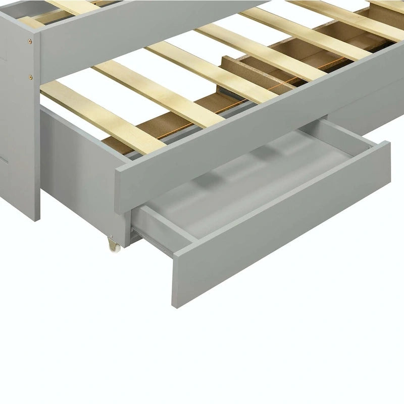 Twin XL Size Platform Bed with LED Headboard and Twin Trundle
