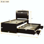 Twin XL Size Platform Bed with LED Headboard and Twin Trundle