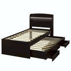 Twin XL Size Platform Bed with LED Headboard and Twin Trundle
