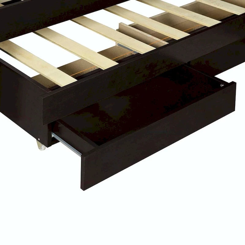 Twin XL Size Platform Bed with LED Headboard and Twin Trundle