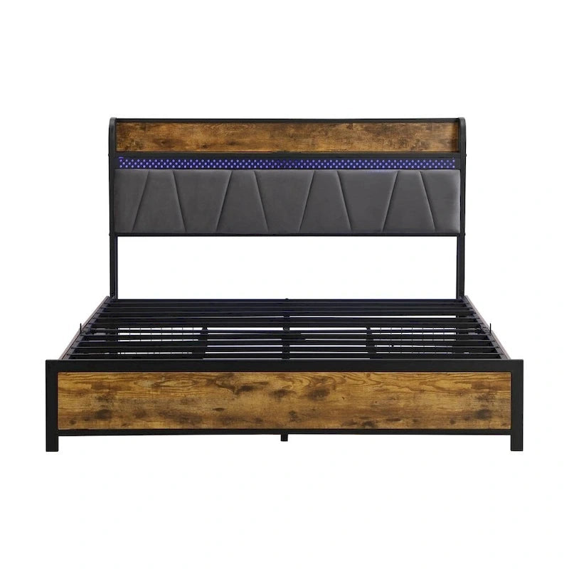 Storage Headboard with Charging Station and 4 Storage Drawers