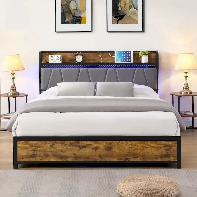 Storage Headboard with Charging Station and 4 Storage Drawers