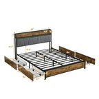 Storage Headboard with Charging Station and 4 Storage Drawers