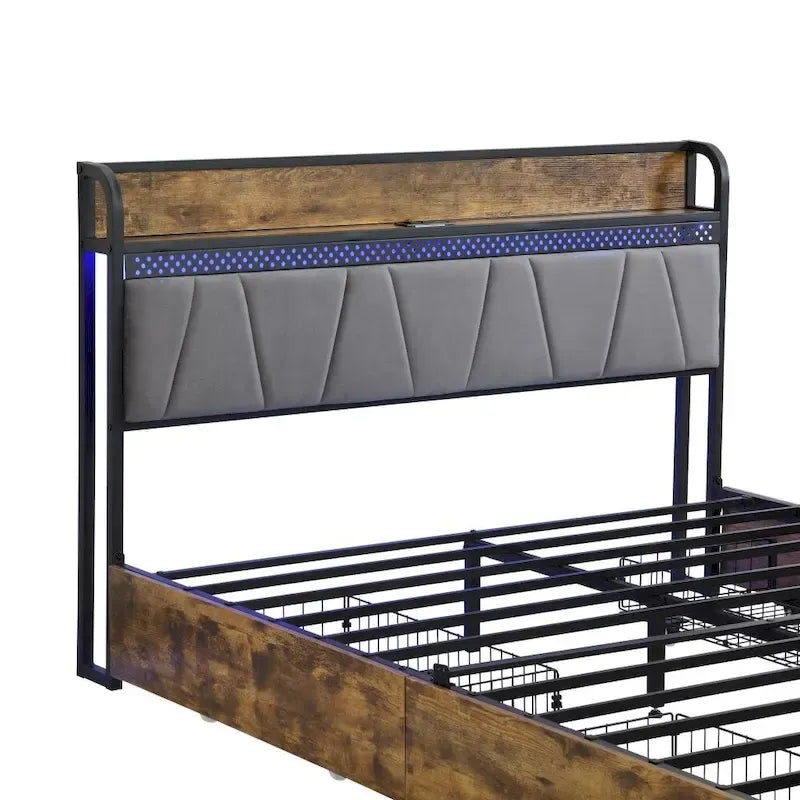Storage Headboard with Charging Station and 4 Storage Drawers