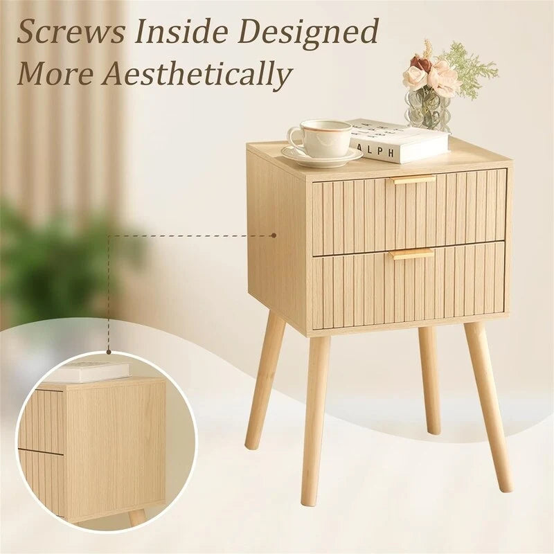 Mid Century Nightstand Modern Bedside Table with 2 Drawers