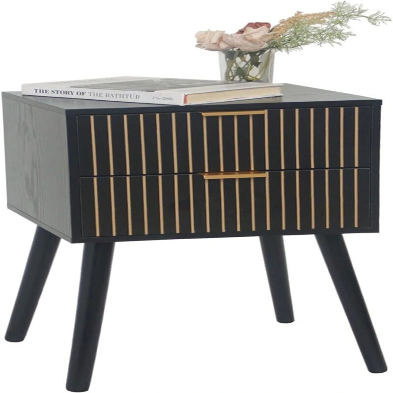Mid Century Nightstand Modern Bedside Table with 2 Drawers