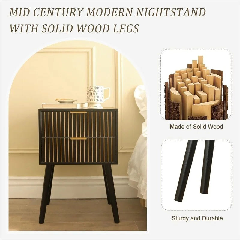 Mid Century Nightstand Modern Bedside Table with 2 Drawers