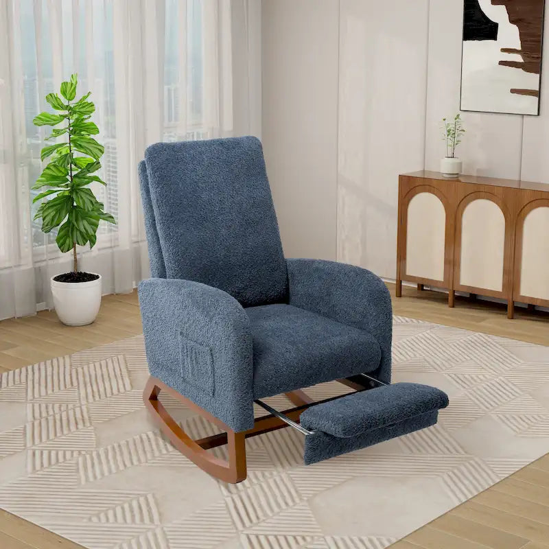 High Back Rocking Chair with Retractable Footrest