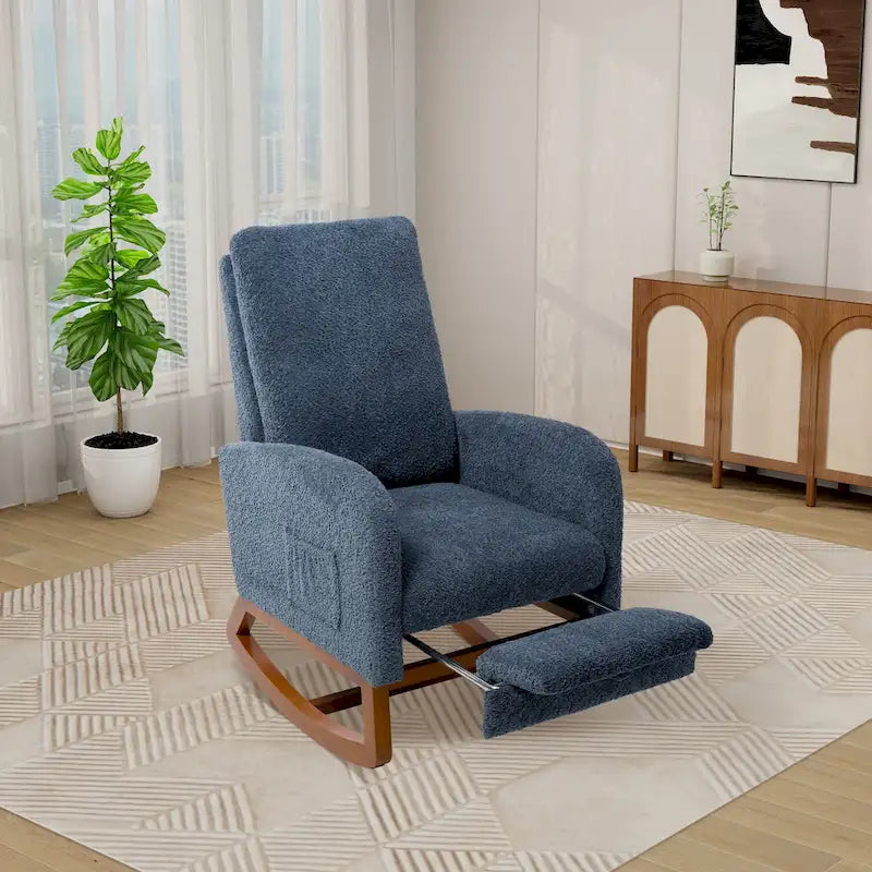 High Back Rocking Chair with Retractable Footrest