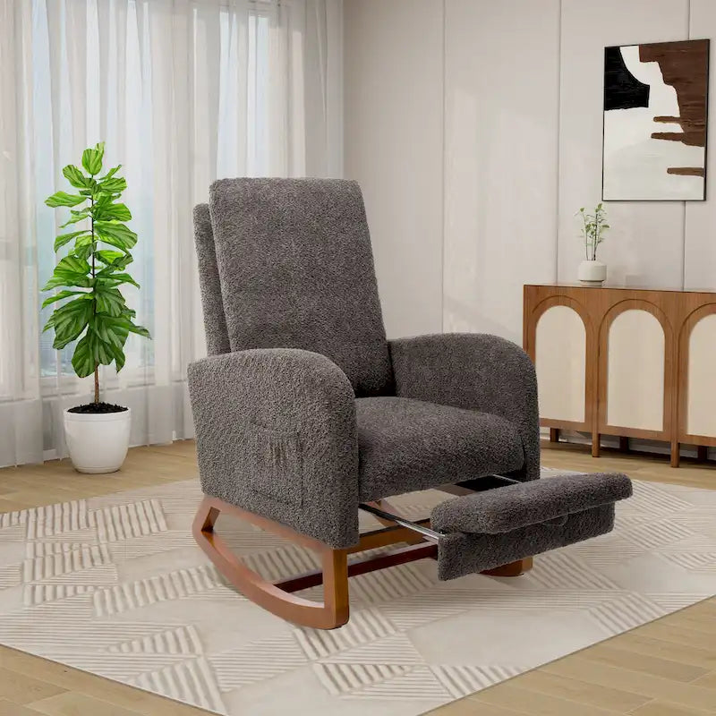 High Back Rocking Chair with Retractable Footrest